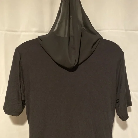Black Sequin Chiffon Hoodie Zip Front Tunic Handkerchief Hem